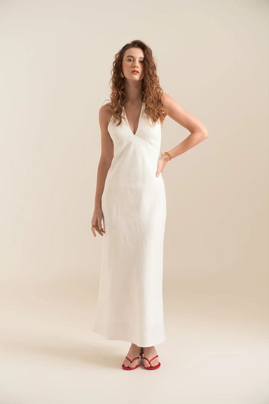 Langes Sommerkleid aus 100 % Leinen - MALENA